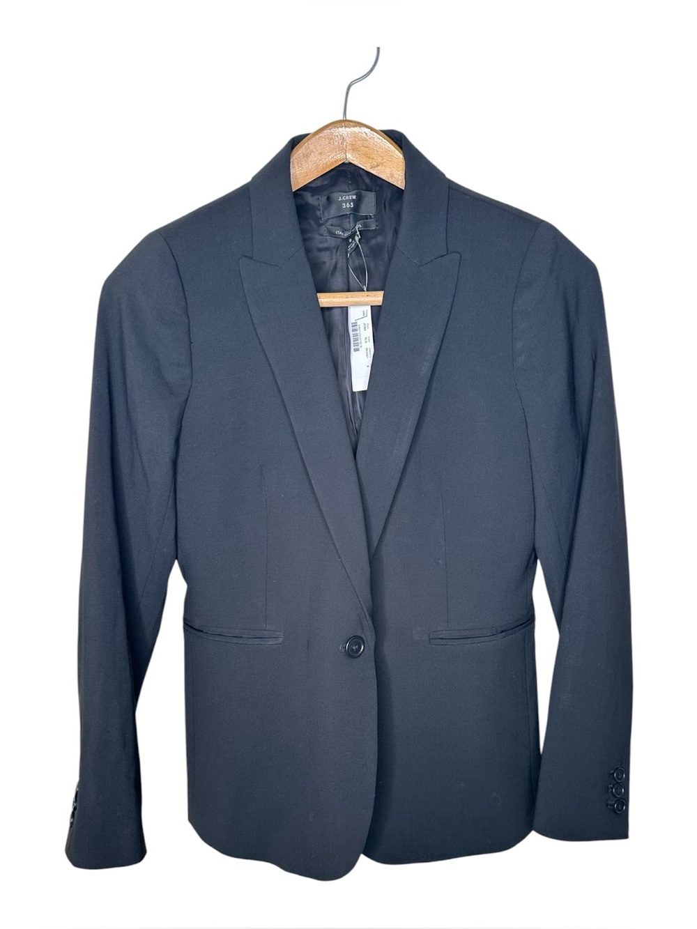 J.CREW 365 Parke Blazer Italian Stretch Wool Black One-Button Size 8 J5383